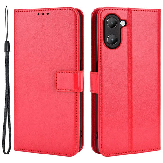 For Realme V20 5G Drop-proof Phone Wallet Case Anti-scratch Crazy Horse Texture PU Leather Stand Cover Protective Shell - Red