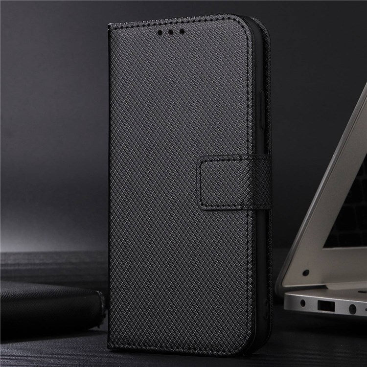 For Realme V20 5G Shockproof Phone Wallet Case Diamond Texture PU Leather Anti-scratch Phone Cover with Wrist Strap - Black