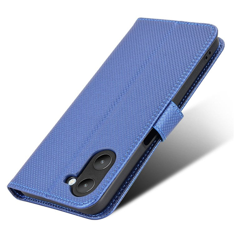 For Realme V20 5G Shockproof Phone Wallet Case Diamond Texture PU Leather Anti-scratch Phone Cover with Wrist Strap - Blue