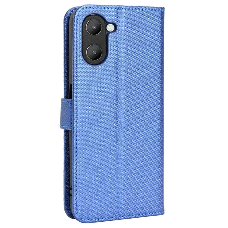 For Realme V20 5G Shockproof Phone Wallet Case Diamond Texture PU Leather Anti-scratch Phone Cover with Wrist Strap - Blue
