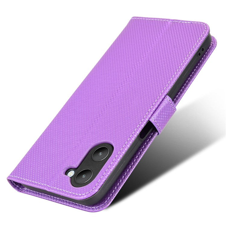For Realme V20 5G Shockproof Phone Wallet Case Diamond Texture PU Leather Anti-scratch Phone Cover with Wrist Strap - Purple