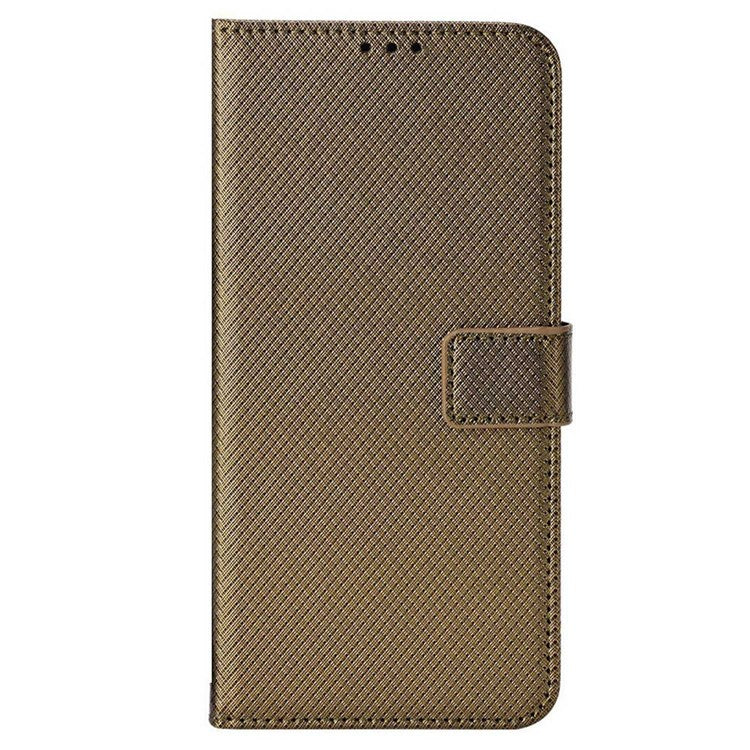 For Realme V20 5G Shockproof Phone Wallet Case Diamond Texture PU Leather Anti-scratch Phone Cover with Wrist Strap - Brown