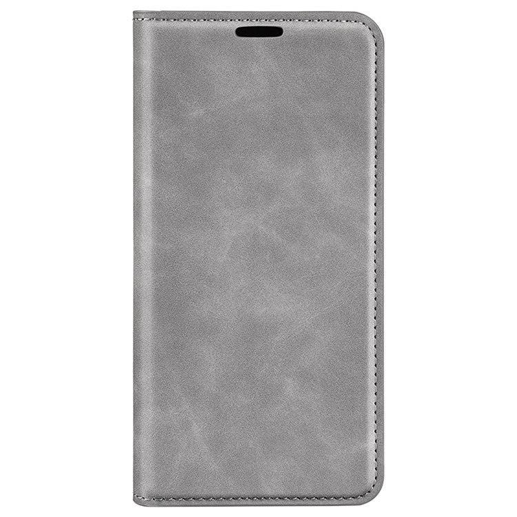 For Samsung Galaxy M13 4G Skin-touch PU Leather Phone Case Auto Closure Magnetic Folio Flip Cover with Wallet Stand - Grey