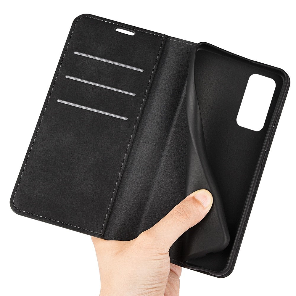 For Samsung Galaxy M13 4G Skin-touch PU Leather Phone Case Auto Closure Magnetic Folio Flip Cover with Wallet Stand - Black