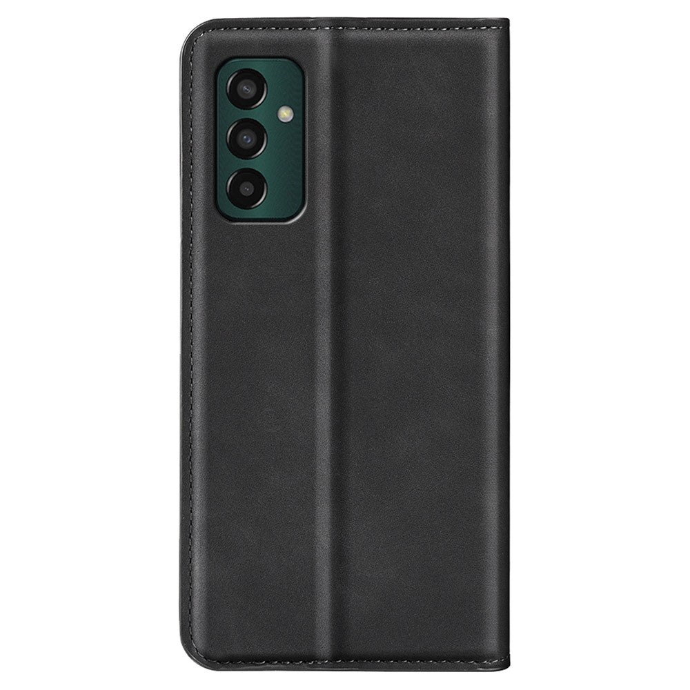For Samsung Galaxy M13 4G Skin-touch PU Leather Phone Case Auto Closure Magnetic Folio Flip Cover with Wallet Stand - Black