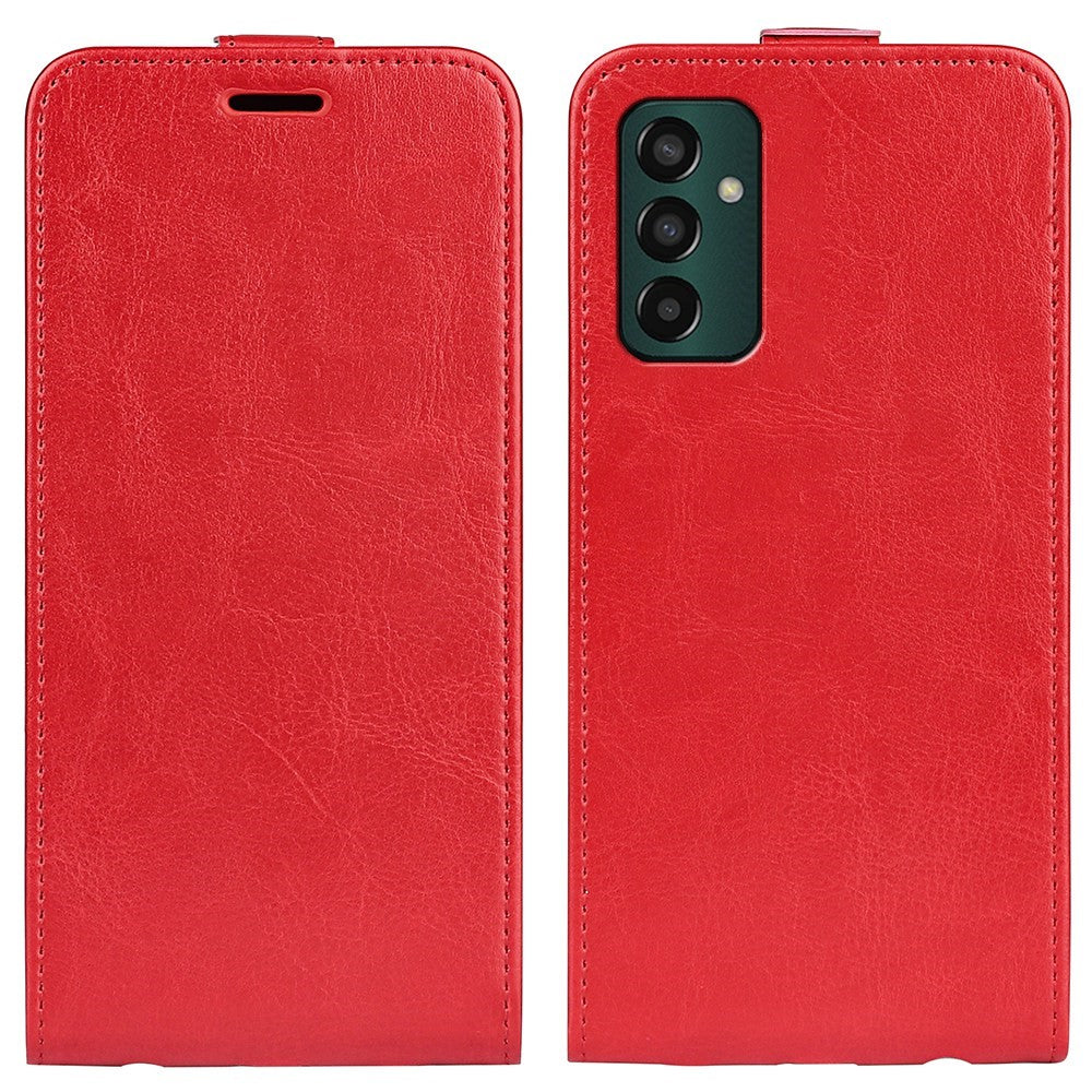 Vertical Flip Phone Case for Samsung Galaxy M13 4G, PU Leather Crazy Horse Texture Card Holder Magnetic Closure Protective Cover - Red