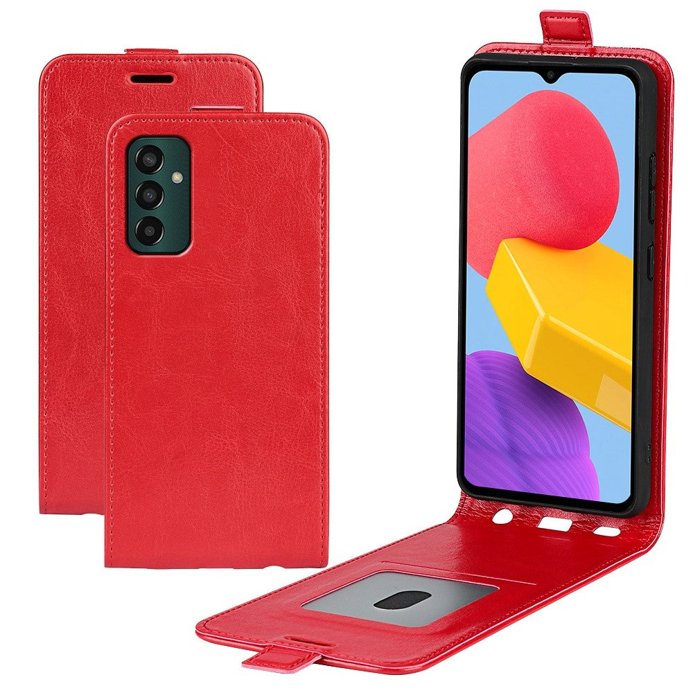 Vertical Flip Phone Case for Samsung Galaxy M13 4G, PU Leather Crazy Horse Texture Card Holder Magnetic Closure Protective Cover - Red
