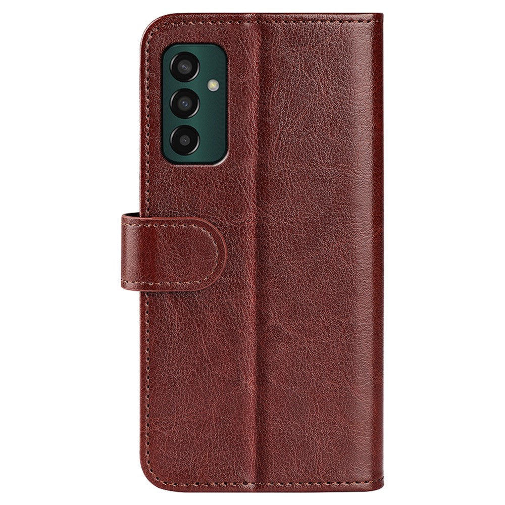 For Samsung Galaxy M13 4G Crazy Horse Texture PU Leather Wallet Stand Case Drop-proof Protection Phone Cover - Brown