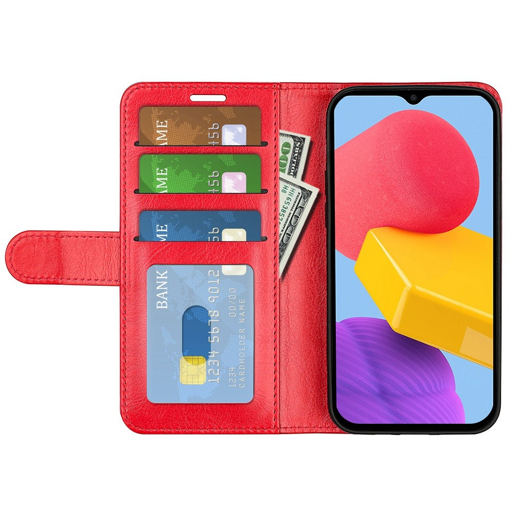 For Samsung Galaxy M13 4G Crazy Horse Texture PU Leather Wallet Stand Case Drop-proof Protection Phone Cover - Red