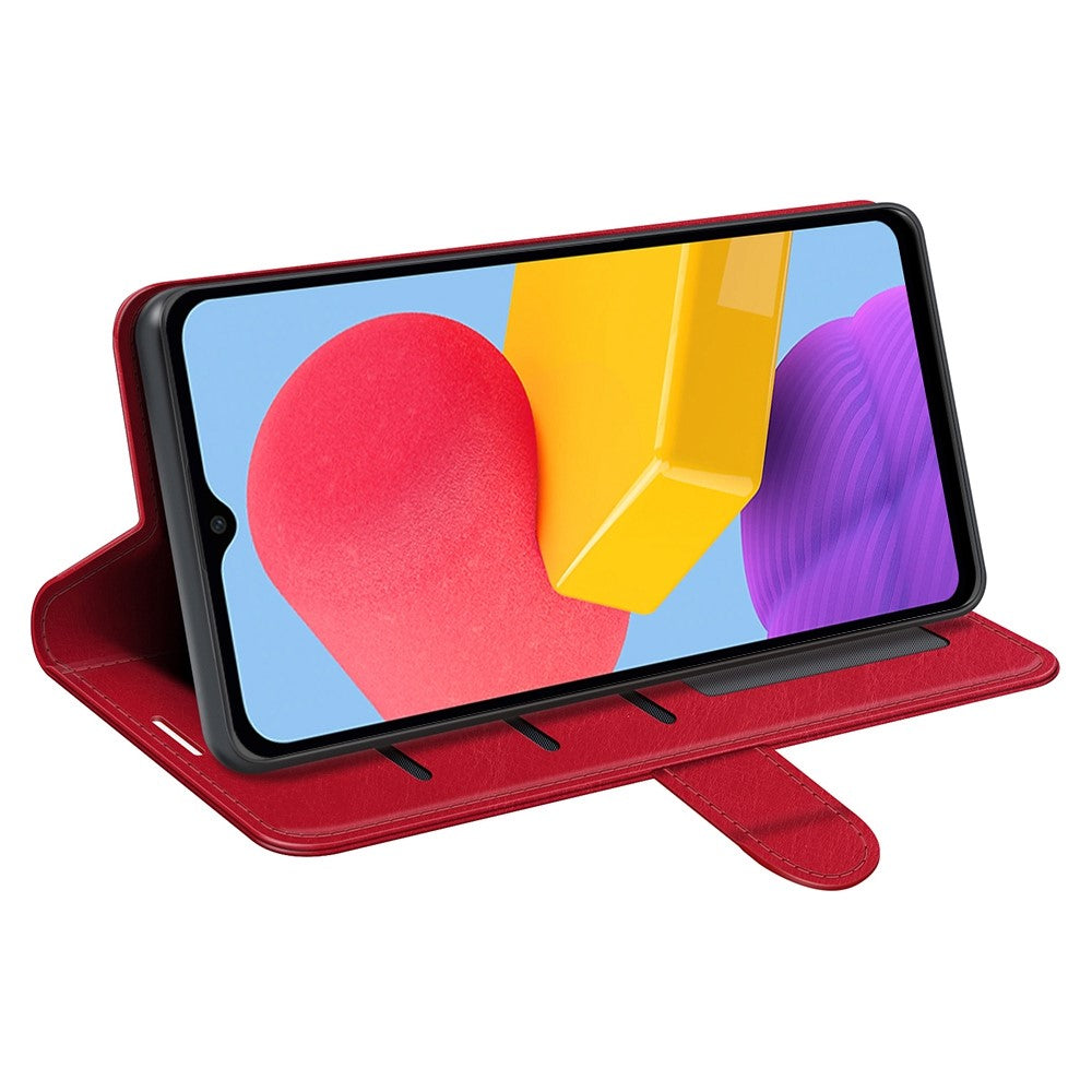 For Samsung Galaxy M13 4G Crazy Horse Texture PU Leather Wallet Stand Case Drop-proof Protection Phone Cover - Red