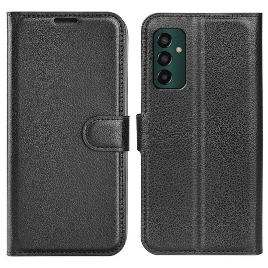For Samsung Galaxy M13 4G Anti-scratch Litchi Texture PU Leather Case, Shockproof Wallet Stand Folio Flip Phone Cover - Black