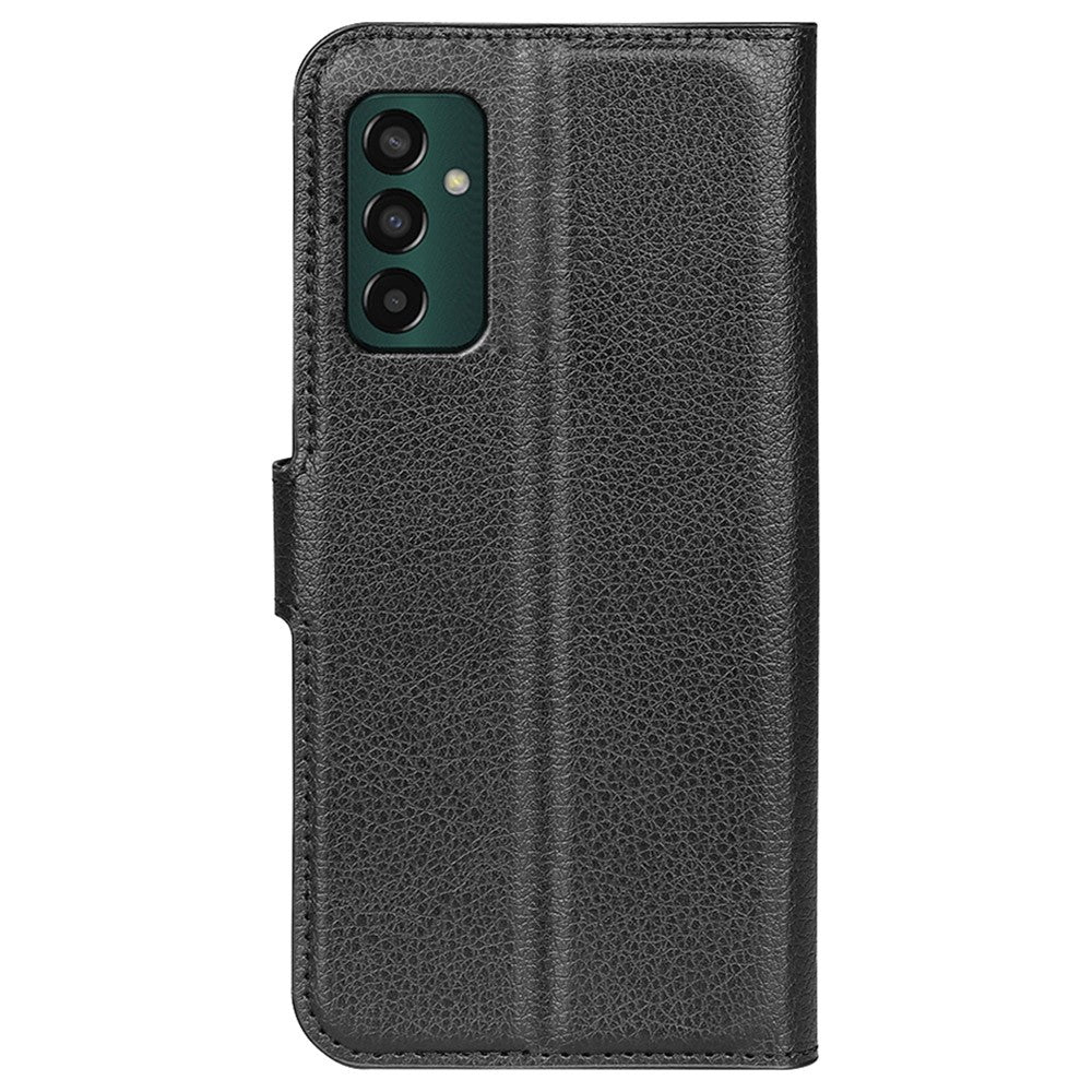 For Samsung Galaxy M13 4G Anti-scratch Litchi Texture PU Leather Case, Shockproof Wallet Stand Folio Flip Phone Cover - Black