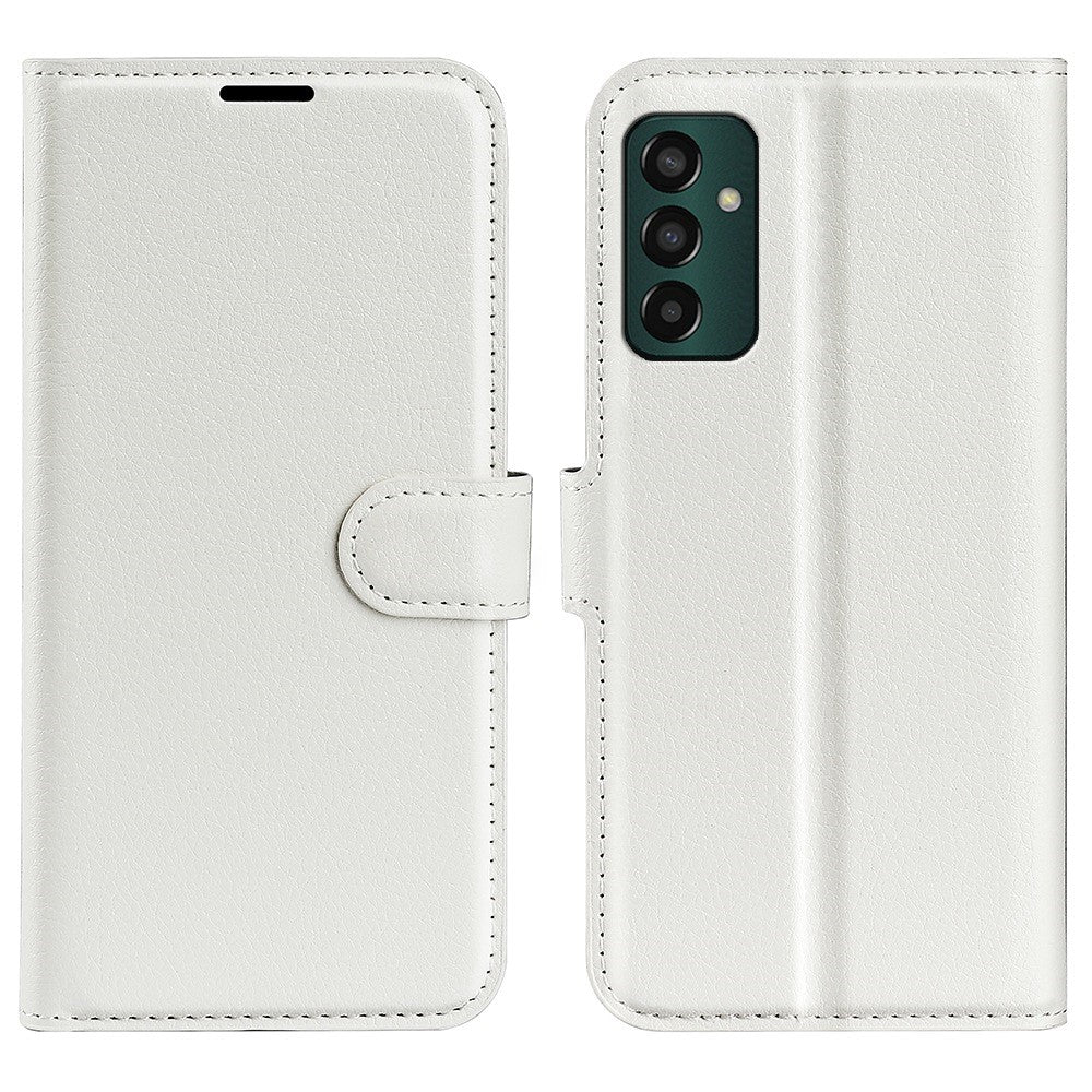 For Samsung Galaxy M13 4G Anti-scratch Litchi Texture PU Leather Case, Shockproof Wallet Stand Folio Flip Phone Cover - White