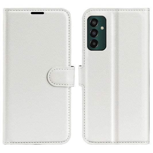 For Samsung Galaxy M13 4G Anti-scratch Litchi Texture PU Leather Case, Shockproof Wallet Stand Folio Flip Phone Cover - White