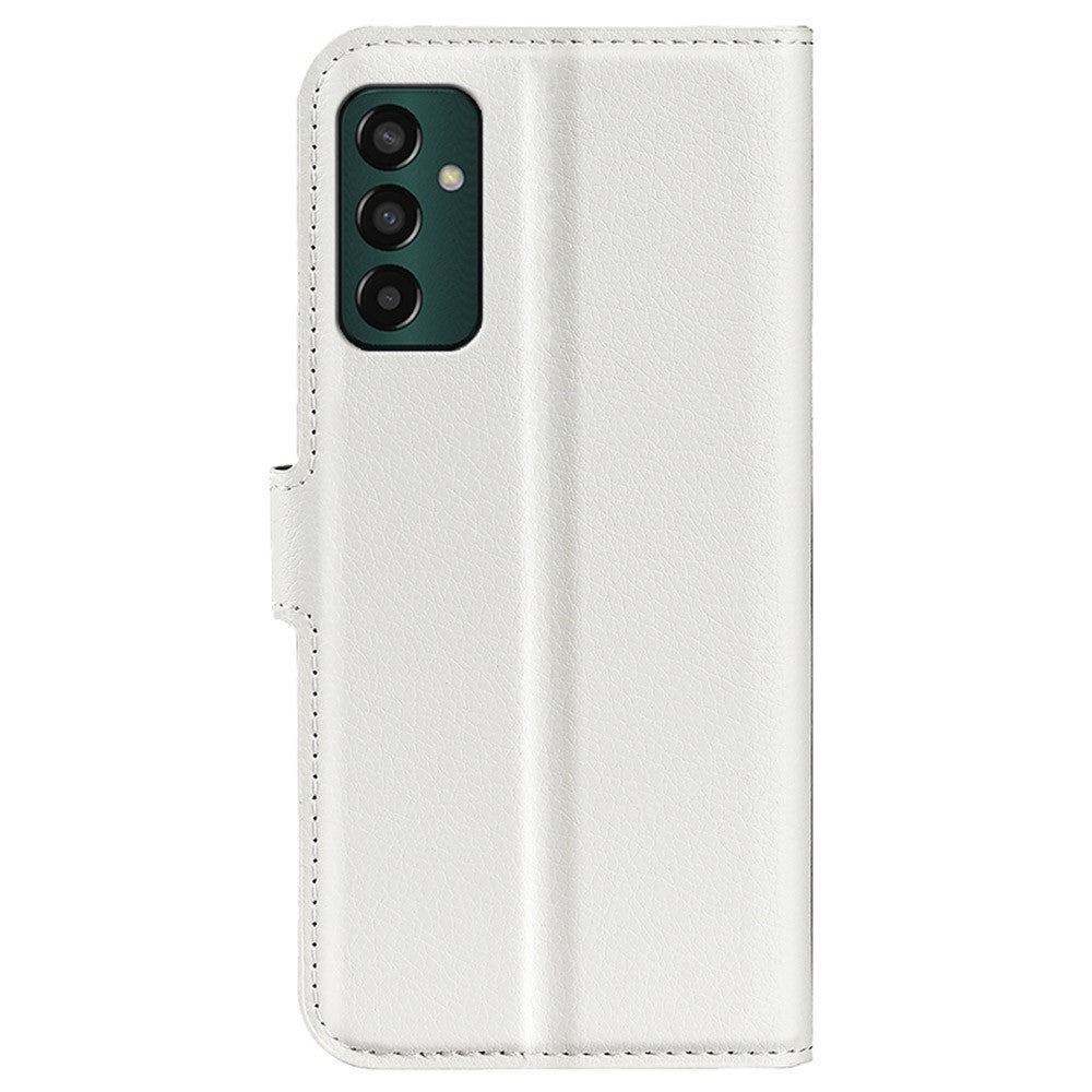 For Samsung Galaxy M13 4G Anti-scratch Litchi Texture PU Leather Case, Shockproof Wallet Stand Folio Flip Phone Cover - White