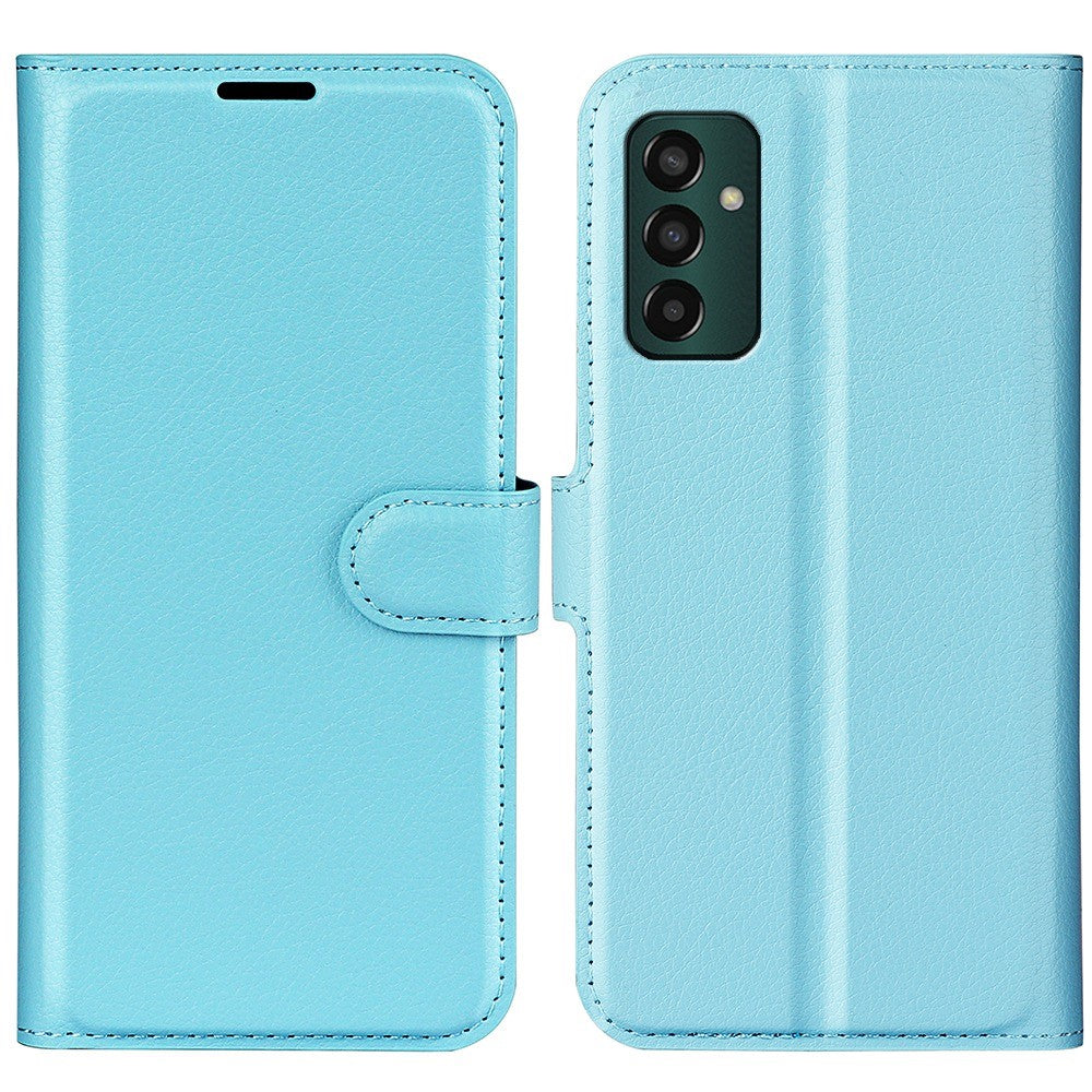 For Samsung Galaxy M13 4G Anti-scratch Litchi Texture PU Leather Case, Shockproof Wallet Stand Folio Flip Phone Cover - Blue