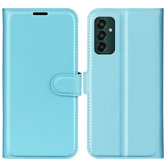 For Samsung Galaxy M13 4G Anti-scratch Litchi Texture PU Leather Case, Shockproof Wallet Stand Folio Flip Phone Cover - Blue