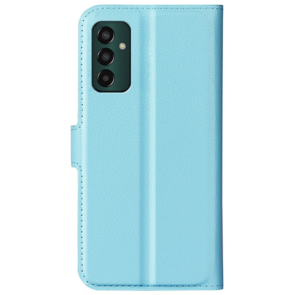 For Samsung Galaxy M13 4G Anti-scratch Litchi Texture PU Leather Case, Shockproof Wallet Stand Folio Flip Phone Cover - Blue