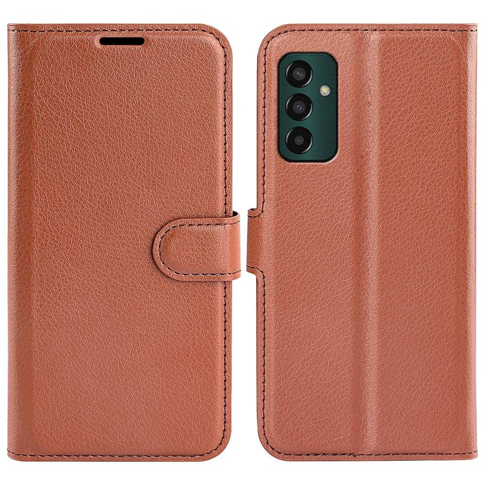 For Samsung Galaxy M13 4G Anti-scratch Litchi Texture PU Leather Case, Shockproof Wallet Stand Folio Flip Phone Cover - Brown