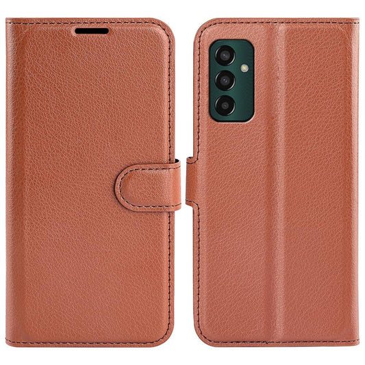 For Samsung Galaxy M13 4G Anti-scratch Litchi Texture PU Leather Case, Shockproof Wallet Stand Folio Flip Phone Cover - Brown