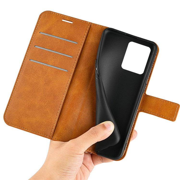 Square Magnetic Clasp Phone Case for Realme C30 4G, Textured PU Leather + TPU Wallet Stand Cover - Yellow