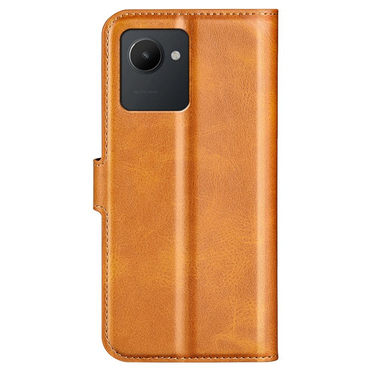 Square Magnetic Clasp Phone Case for Realme C30 4G, Textured PU Leather + TPU Wallet Stand Cover - Yellow