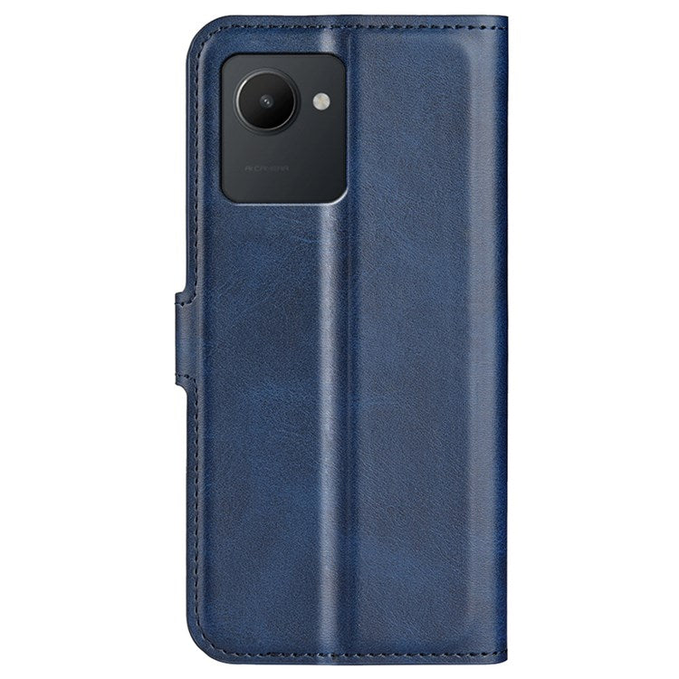 Square Magnetic Clasp Phone Case for Realme C30 4G, Textured PU Leather + TPU Wallet Stand Cover - Blue