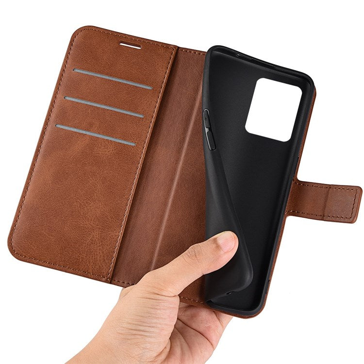 Square Magnetic Clasp Phone Case for Realme C30 4G, Textured PU Leather + TPU Wallet Stand Cover - Light Brown