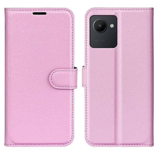 For Realme C30 4G Litchi Texture PU Leather Stand Phone Case Anti-scratch Wallet Protective Cover - Pink