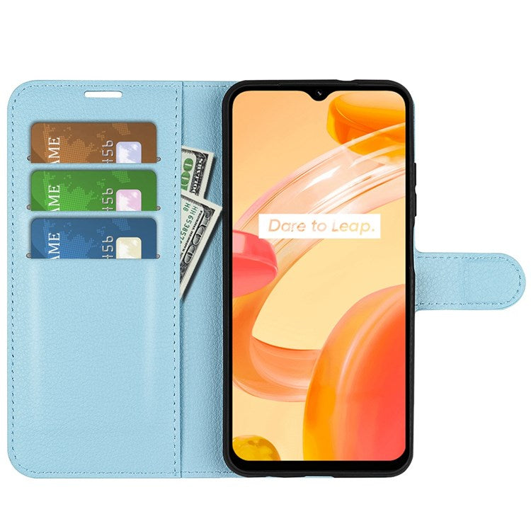 For Realme C30 4G Litchi Texture PU Leather Stand Phone Case Anti-scratch Wallet Protective Cover - Blue
