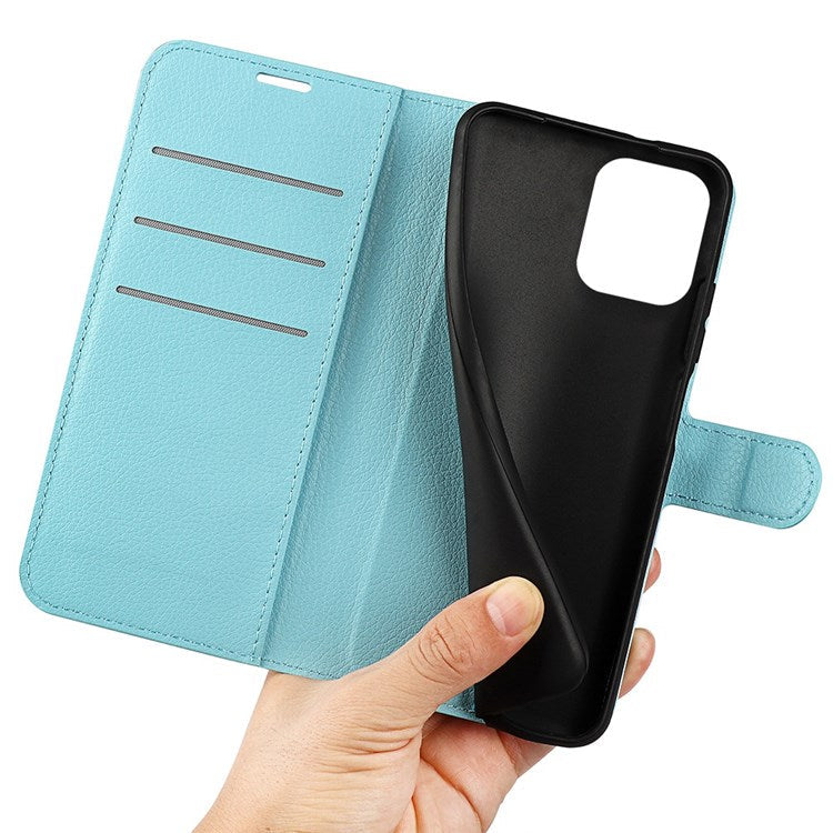 For Realme C30 4G Litchi Texture PU Leather Stand Phone Case Anti-scratch Wallet Protective Cover - Blue