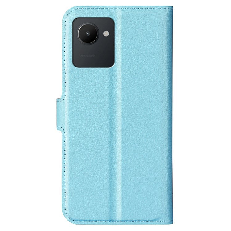 For Realme C30 4G Litchi Texture PU Leather Stand Phone Case Anti-scratch Wallet Protective Cover - Blue