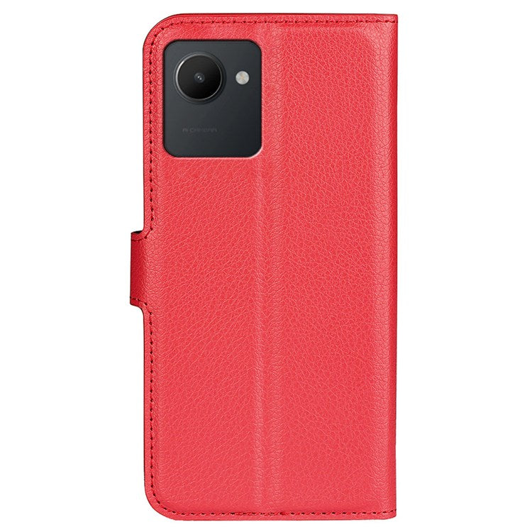 For Realme C30 4G Litchi Texture PU Leather Stand Phone Case Anti-scratch Wallet Protective Cover - Red