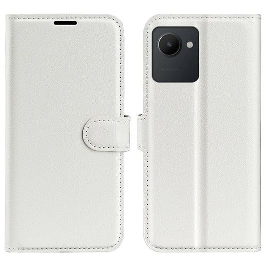 For Realme C30 4G Litchi Texture PU Leather Stand Phone Case Anti-scratch Wallet Protective Cover - White