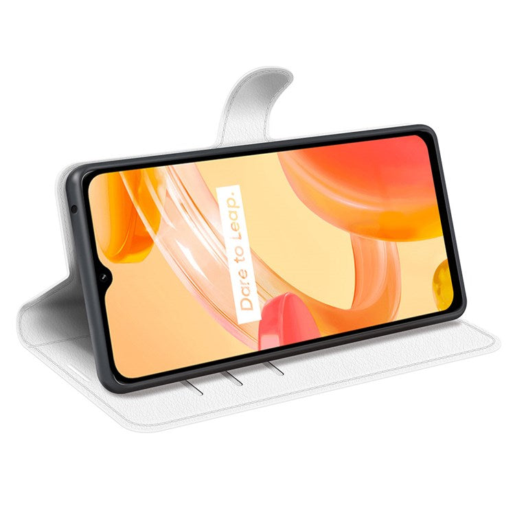 For Realme C30 4G Litchi Texture PU Leather Stand Phone Case Anti-scratch Wallet Protective Cover - White