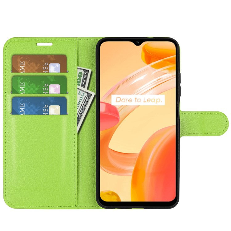 For Realme C30 4G Litchi Texture PU Leather Stand Phone Case Anti-scratch Wallet Protective Cover - Green