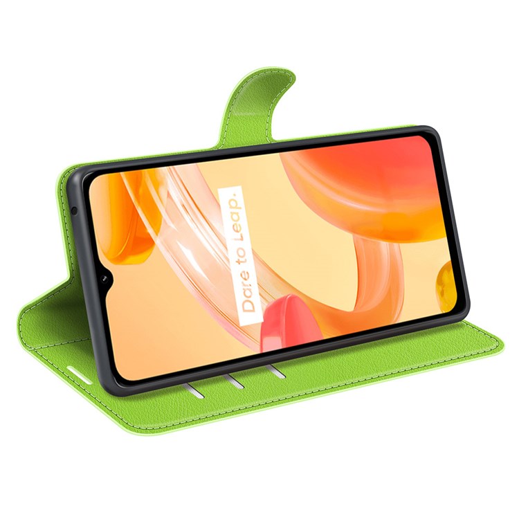 For Realme C30 4G Litchi Texture PU Leather Stand Phone Case Anti-scratch Wallet Protective Cover - Green