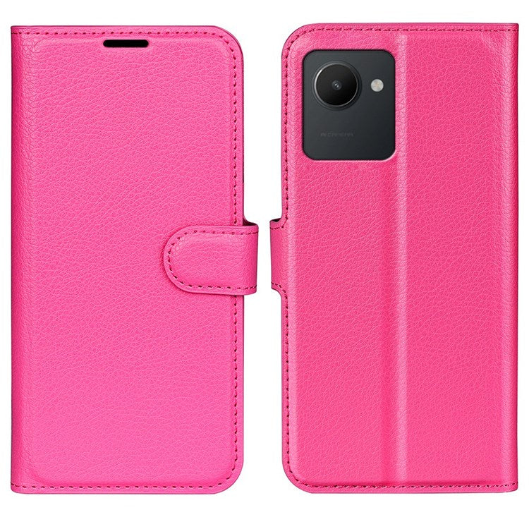 For Realme C30 4G Litchi Texture PU Leather Stand Phone Case Anti-scratch Wallet Protective Cover - Rose
