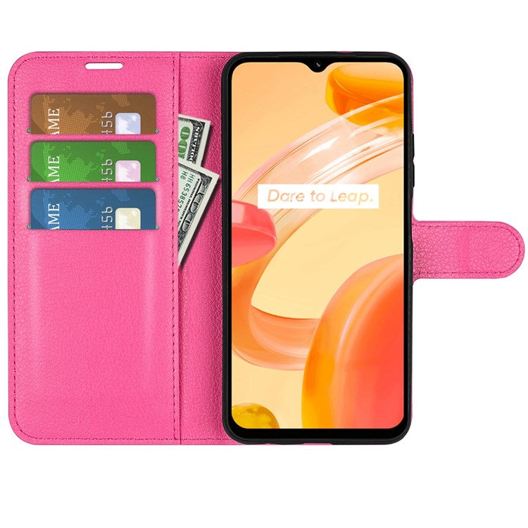 For Realme C30 4G Litchi Texture PU Leather Stand Phone Case Anti-scratch Wallet Protective Cover - Rose