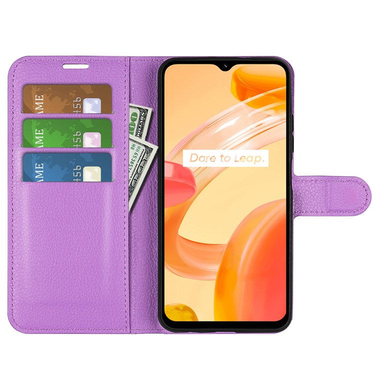 For Realme C30 4G Litchi Texture PU Leather Stand Phone Case Anti-scratch Wallet Protective Cover - Purple