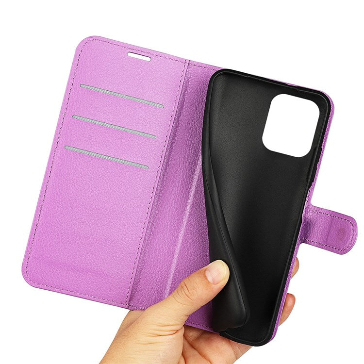 For Realme C30 4G Litchi Texture PU Leather Stand Phone Case Anti-scratch Wallet Protective Cover - Purple