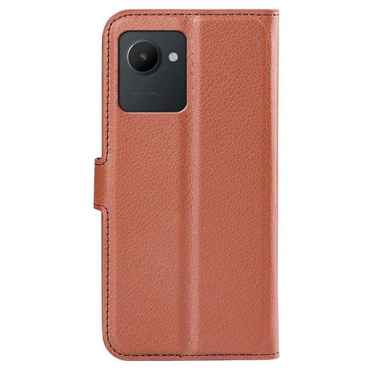 For Realme C30 4G Litchi Texture PU Leather Stand Phone Case Anti-scratch Wallet Protective Cover - Brown