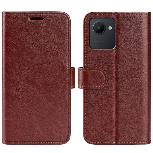 For Realme C30 4G Crazy Horse Texture Folio Flip Phone Case PU Leather Wallet Stand Protective Cover - Brown