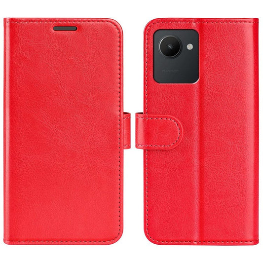 For Realme C30 4G Crazy Horse Texture Folio Flip Phone Case PU Leather Wallet Stand Protective Cover - Red