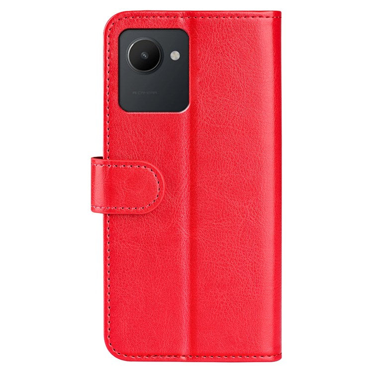 For Realme C30 4G Crazy Horse Texture Folio Flip Phone Case PU Leather Wallet Stand Protective Cover - Red