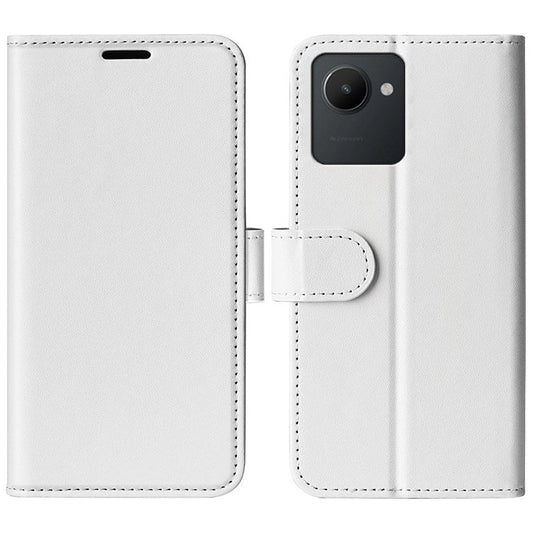 For Realme C30 4G Crazy Horse Texture Folio Flip Phone Case PU Leather Wallet Stand Protective Cover - White