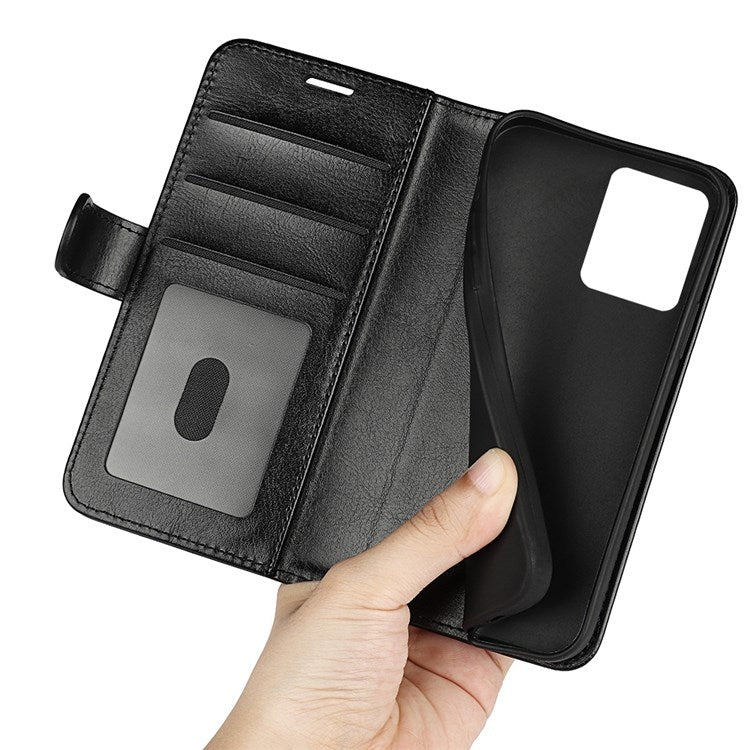 For Realme C30 4G Crazy Horse Texture Folio Flip Phone Case PU Leather Wallet Stand Protective Cover - Black
