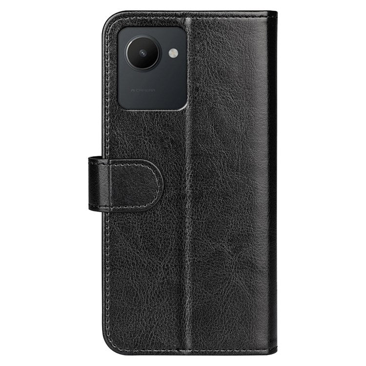 For Realme C30 4G Crazy Horse Texture Folio Flip Phone Case PU Leather Wallet Stand Protective Cover - Black