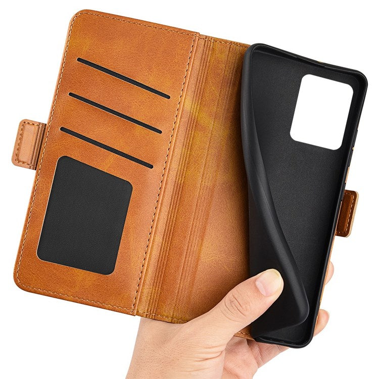 For Realme C30 4G Double Magnetic Clasp Textured PU Leather Folio Flip Phone Case Wallet Stand Cover - Yellow