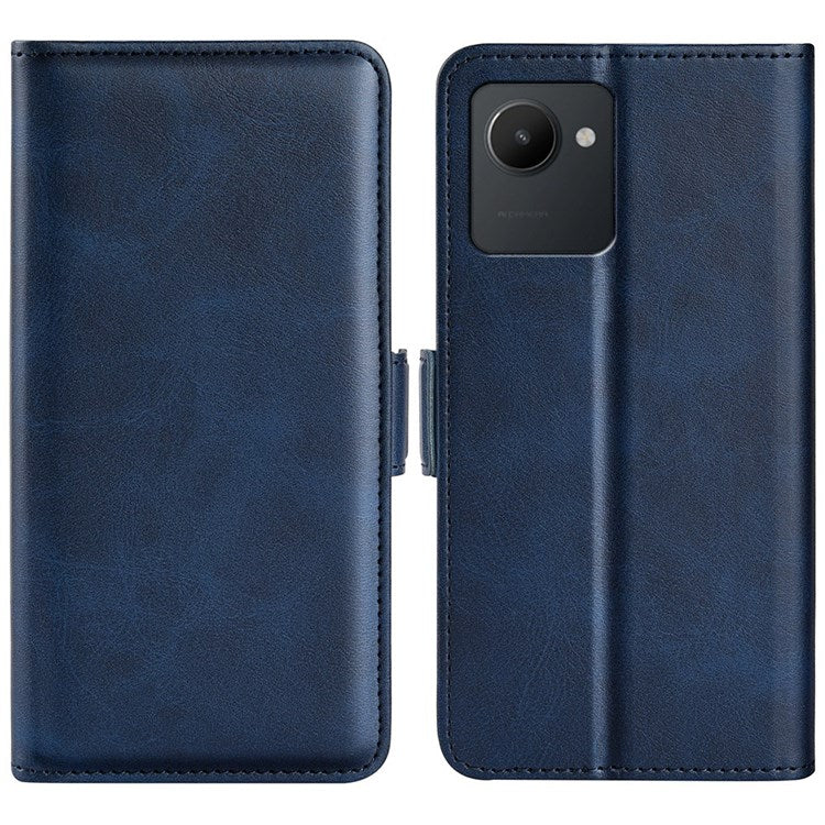 For Realme C30 4G Double Magnetic Clasp Textured PU Leather Folio Flip Phone Case Wallet Stand Cover - Blue